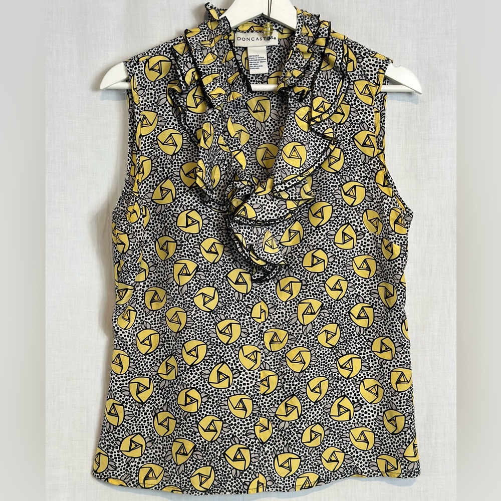 DONCASTER - Blouse Top Size Zip Contemp Womens M - YELLOW BLACK